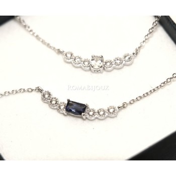RMB|Argento 925 : Collana Collier donna centrale zirconi bianchi blu