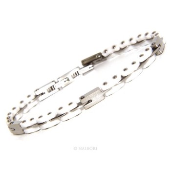 RMB|Bracciale Acciaio uomo donna anallergico ceramica bianco bullonato