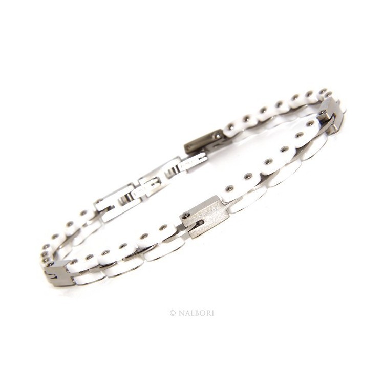 RMB|Bracciale Acciaio uomo donna anallergico ceramica bianco bullonato