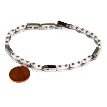 RMB|Bracciale Acciaio uomo donna anallergico ceramica bianco bullonato