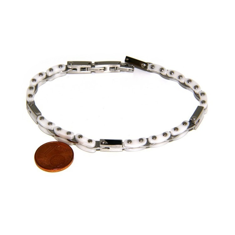 RMB|Bracciale Acciaio uomo donna anallergico ceramica bianco bullonato