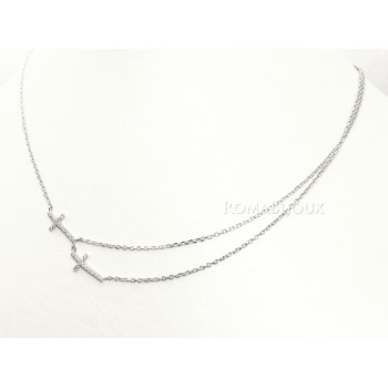 RMB|Argento 925 : Collana Collier donna o uomo doppia catena e 2 croci pavè zirconi bianchi