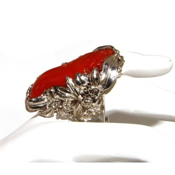 RMB|925: big ring adjustable Baroque woman handmade with genuine natural red coral