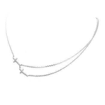 RMB|925 silver double chain necklace with zircon crosses
