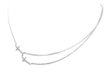 RMB|collana argento 925 doppia catena e croci zirconi