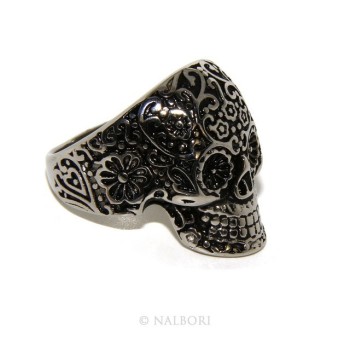 RMB|Hypoallergenic stainless steel: Mexican skull ring man woman skull 3D burnished