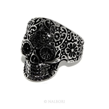 RMB|Hypoallergenic stainless steel: Mexican skull ring man woman skull 3D burnished