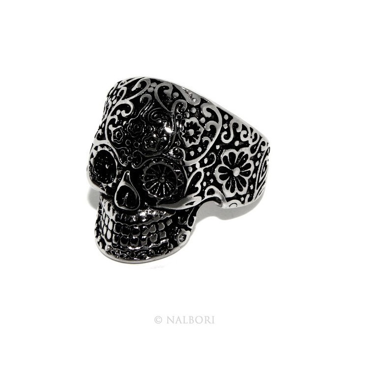 RMB|Hypoallergenic stainless steel: Mexican skull ring man woman skull 3D burnished