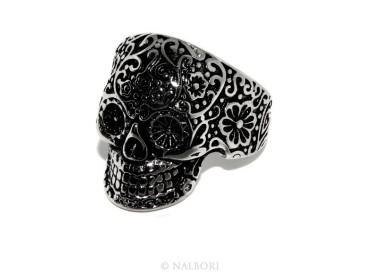 RMB|Hypoallergenic stainless steel: Mexican skull ring man woman skull 3D burnished