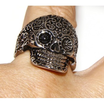 RMB|Hypoallergenic stainless steel: Mexican skull ring man woman skull 3D burnished