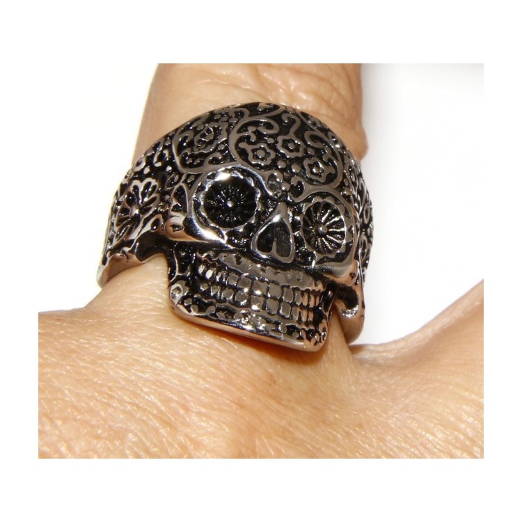 RMB|Hypoallergenic stainless steel: Mexican skull ring man woman skull 3D burnished