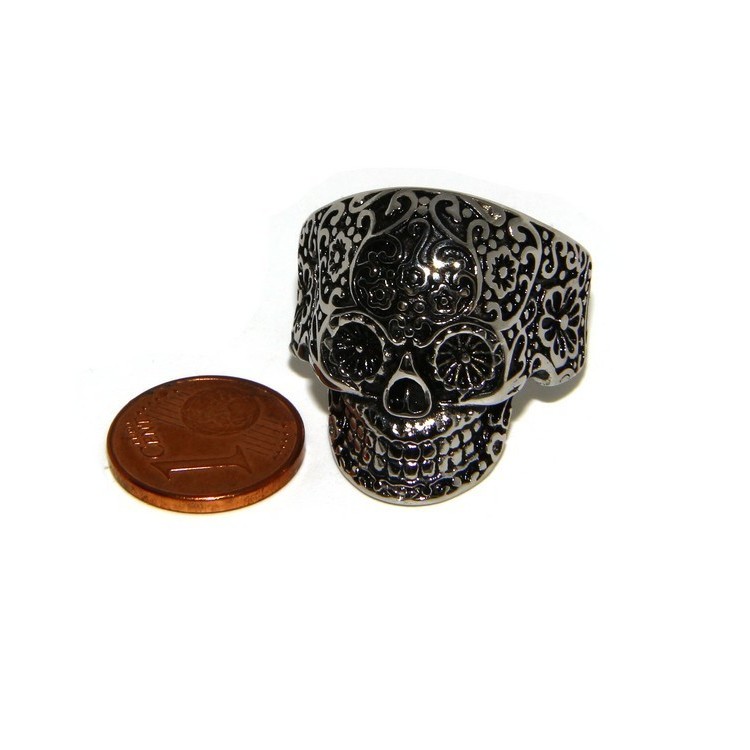 RMB|Hypoallergenic stainless steel: Mexican skull ring man woman skull 3D burnished