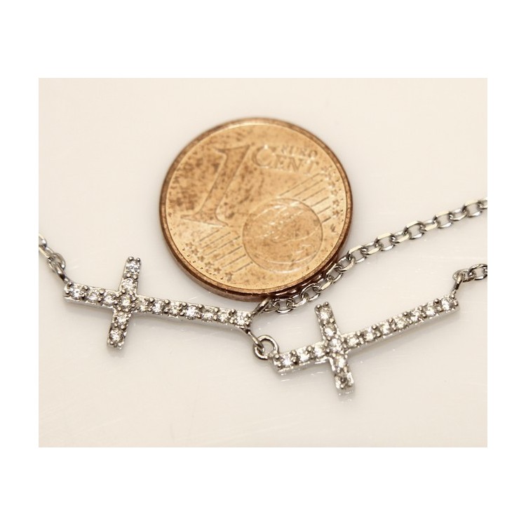 RMB|925 silver double chain necklace with zircon crosses