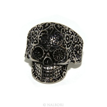 RMB|Hypoallergenic stainless steel: Mexican skull ring man woman skull 3D burnished