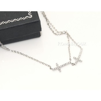 RMB|925 silver double chain necklace with zircon crosses