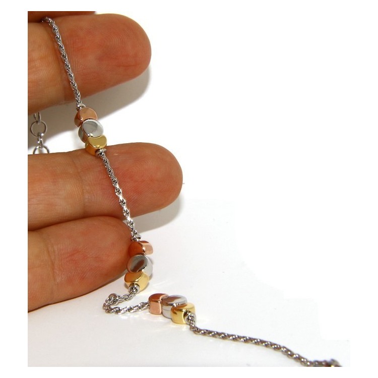 RMB|Argento 925 : Bracciale donna rope con disco e lune rodiati oro bianco rosa giallo 3 colori.