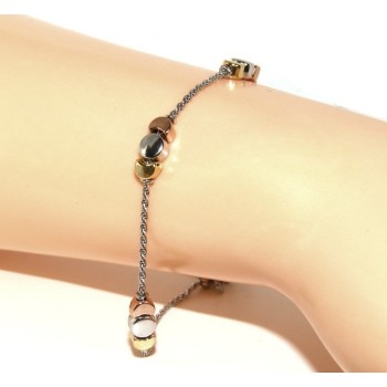 RMB|Argento 925 : Bracciale donna rope con disco e lune rodiati oro bianco rosa giallo 3 colori.