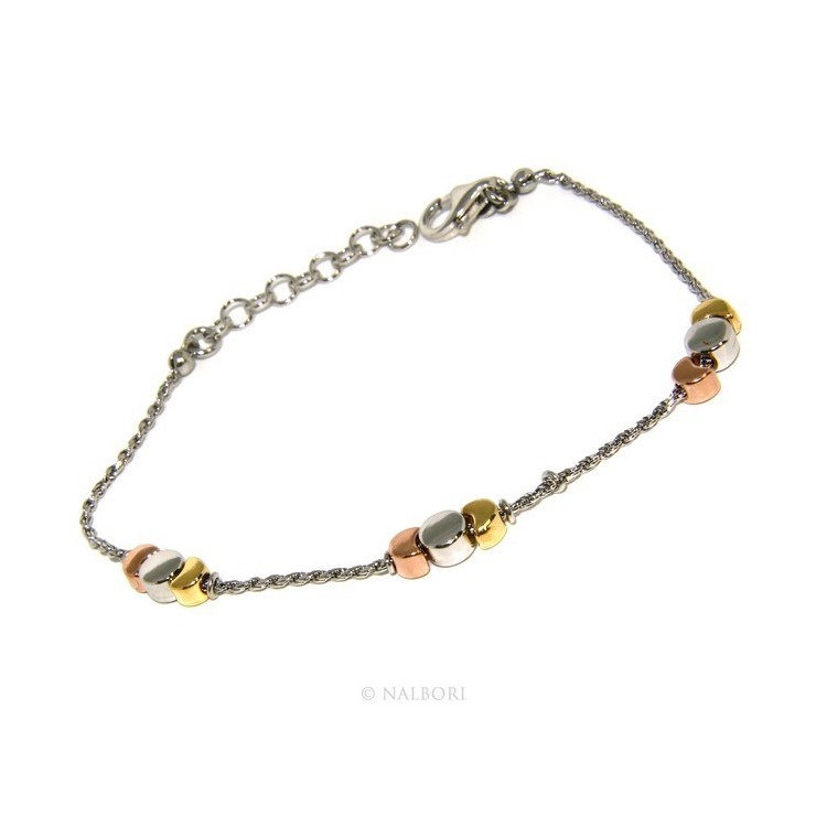 RMB|925: woman bracelet with rope drive and moons rhodium-plated white gold pink yellow 3 colors.