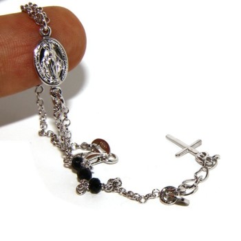 RMB|Rosary bracelet male female 925 miraculous Madonna, cross and black crystal 16.00 18.50 cm