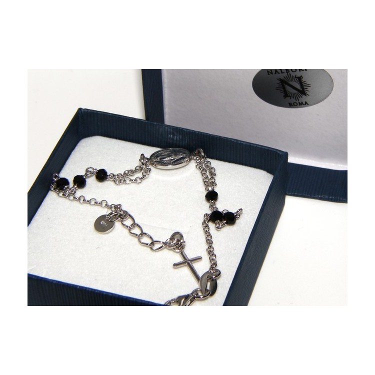RMB|Rosary bracelet male female 925 miraculous Madonna, cross and black crystal 16.00 18.50 cm