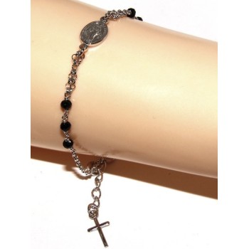 RMB|Rosary bracelet male female 925 miraculous Madonna, cross and black crystal 16.00 18.50 cm