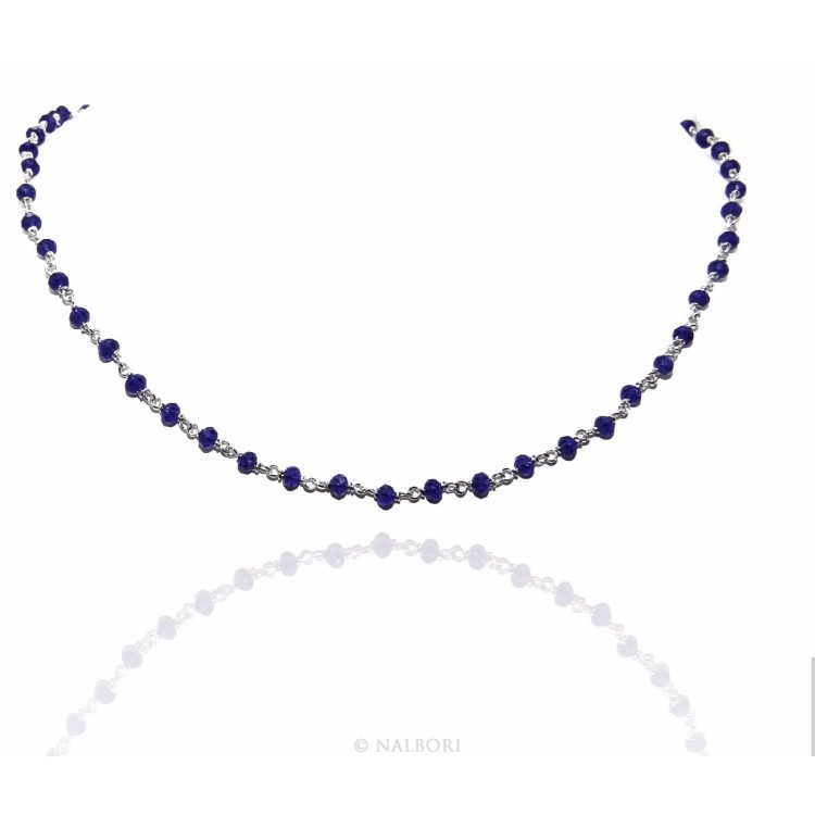 RMB|NALBORI marsigliesi collana Argento 925 con cristallo blue blu bluette 3,5 mm fatta a mano 45+5
