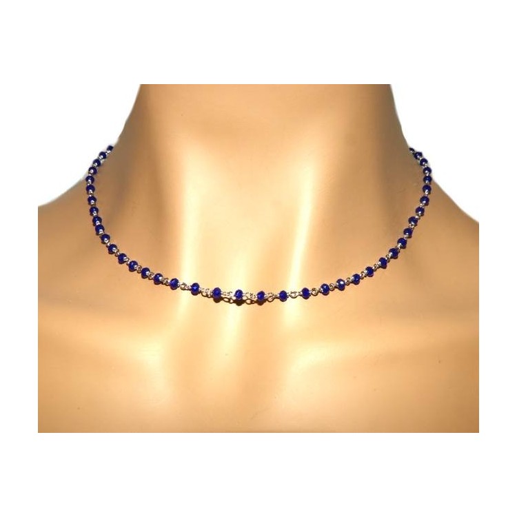 RMB|Necklace man woman 925 With blue crystal blue cornflower blue 3.5 mm machining Marseille rosary handmade 45 + 5