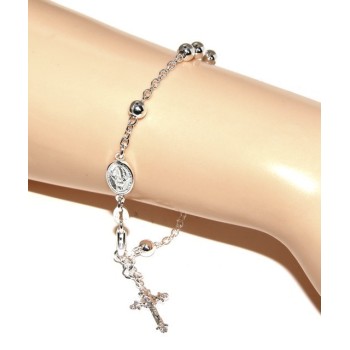 RMB|Rosary bracelet male female 925 sterling silver cross worked 18-19 cm balls 5 mm clear