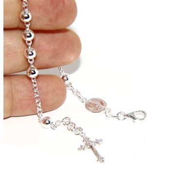 RMB|Rosary bracelet male female 925 sterling silver cross worked 18-19 cm balls 5 mm clear
