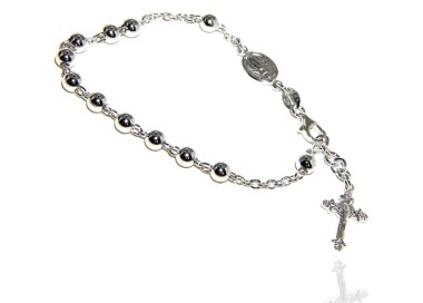 RMB|Rosary bracelet male female 925 sterling silver cross worked 18-19 cm balls 5 mm clear