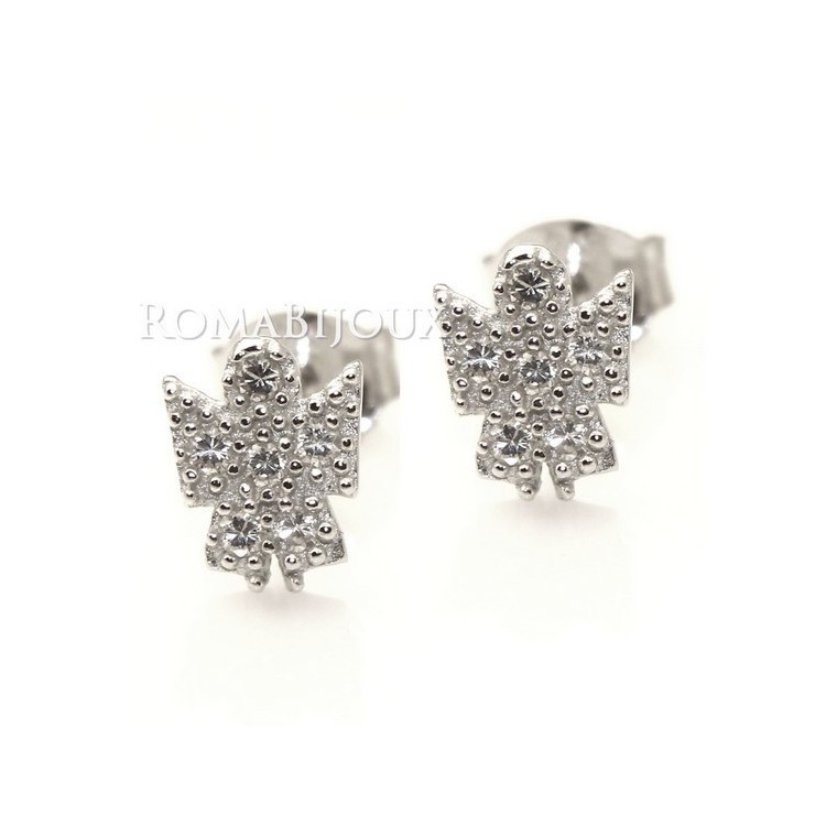 RMB|Argento 925 : orecchini donna stud angelo angioletto 8x6 pavè di zirconi