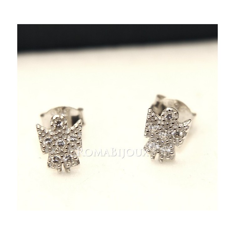 RMB|Argento 925 : orecchini donna stud angelo angioletto 8x6 pavè di zirconi