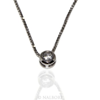 RMB|Argento 925 : Parure cipollino 3 mm punto luce con zircone. Catena veneziana ciondolo passante e Orecchini abbinati