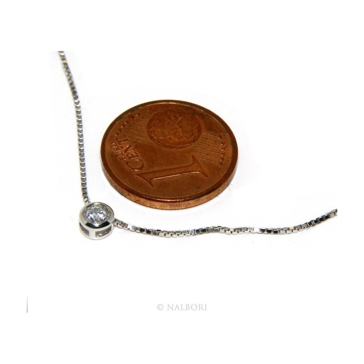 RMB|Argento 925 : Parure cipollino 3 mm punto luce con zircone. Catena veneziana ciondolo passante e Orecchini abbinati