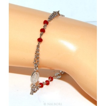 RMB|Rosary bracelet male female 925 madonna, cross and red crystal 16.00 18.50 cm