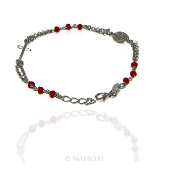 RMB|Rosary bracelet male female 925 madonna, cross and red crystal 16.00 18.50 cm