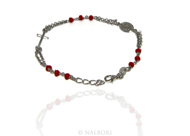 RMB|Rosary bracelet male female 925 madonna, cross and red crystal 16.00 18.50 cm