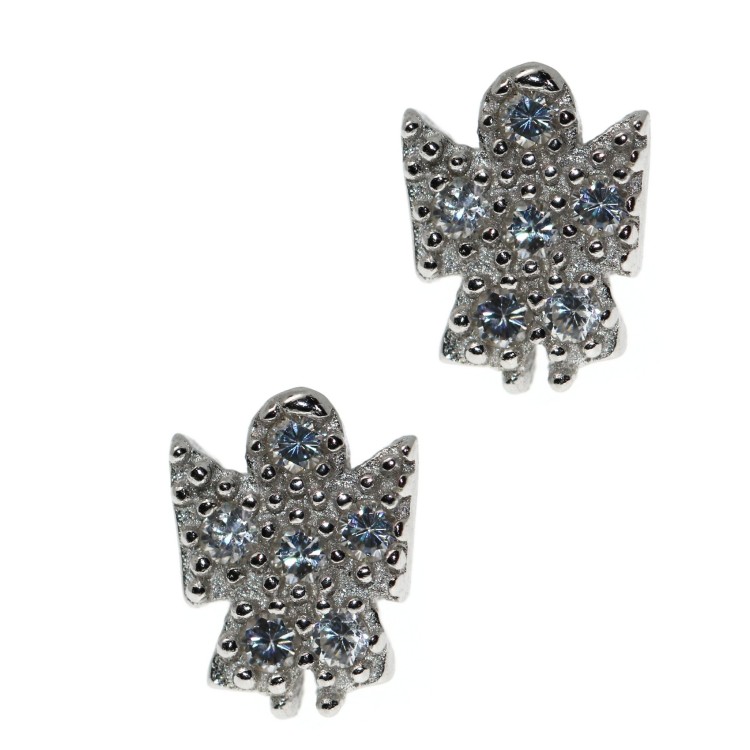 RMB|orecchini argento 925 angelo angioletto 8x6 zirconi bianchi a pavè