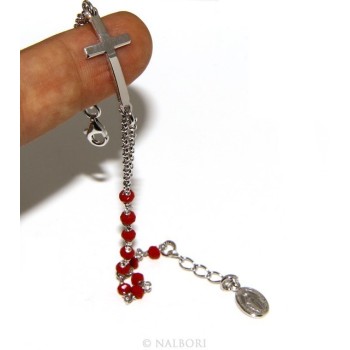 RMB|Rosary bracelet male female 925 madonna, curved cross and red crystal 15.00 17.50 cm