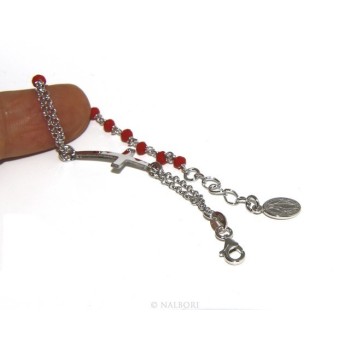 RMB|Rosary bracelet male female 925 madonna, curved cross and red crystal 15.00 17.50 cm