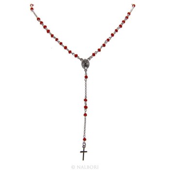RMB|Rosary necklace man 925 With red crystal 3.5mm cross and madonna 51 + 5