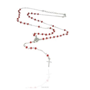 RMB|Collana Rosario uomo Argento 925 Con cristallo rosso 3,5mm croce e madonna 51+5