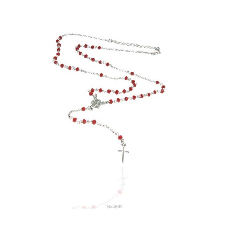 RMB|Rosary necklace man 925 With red crystal 3.5mm cross and madonna 51 + 5