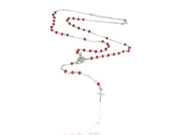 RMB|Rosary necklace man 925 With red crystal 3.5mm cross and madonna 51 + 5