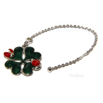 RMB|Portachiavi o pendente charme borsa donna Key ring porta chiavi quadrifoglio e coccinella argento 925 massiccio