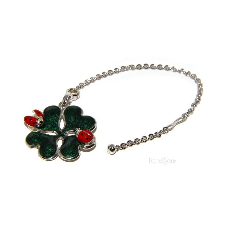 RMB|Key ring or pendant charm woman bag Key ring door keys and four-leaf clover 925 silver ladybug massive