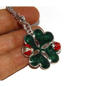 RMB|Key ring or pendant charm woman bag Key ring door keys and four-leaf clover 925 silver ladybug massive