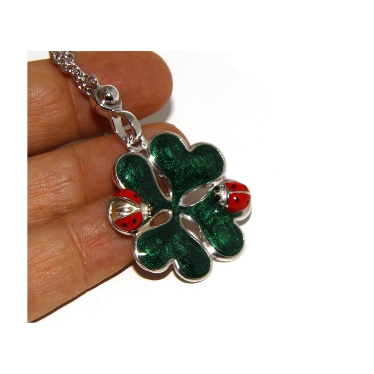 RMB|Key ring or pendant charm woman bag Key ring door keys and four-leaf clover 925 silver ladybug massive