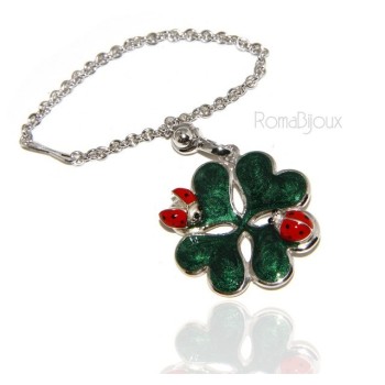 RMB|Key ring or pendant charm woman bag Key ring door keys and four-leaf clover 925 silver ladybug massive