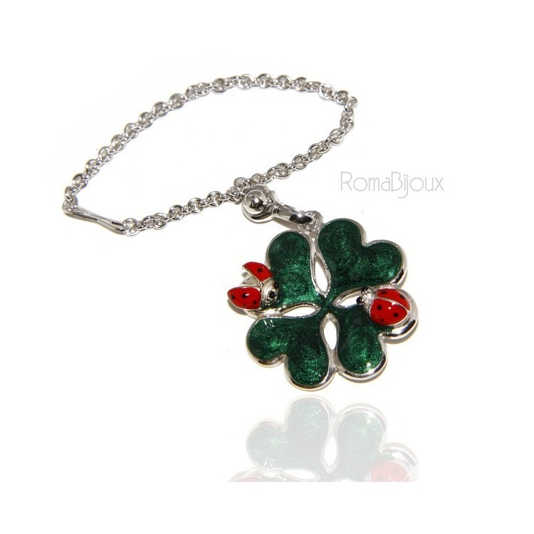 RMB|Key ring or pendant charm woman bag Key ring door keys and four-leaf clover 925 silver ladybug massive